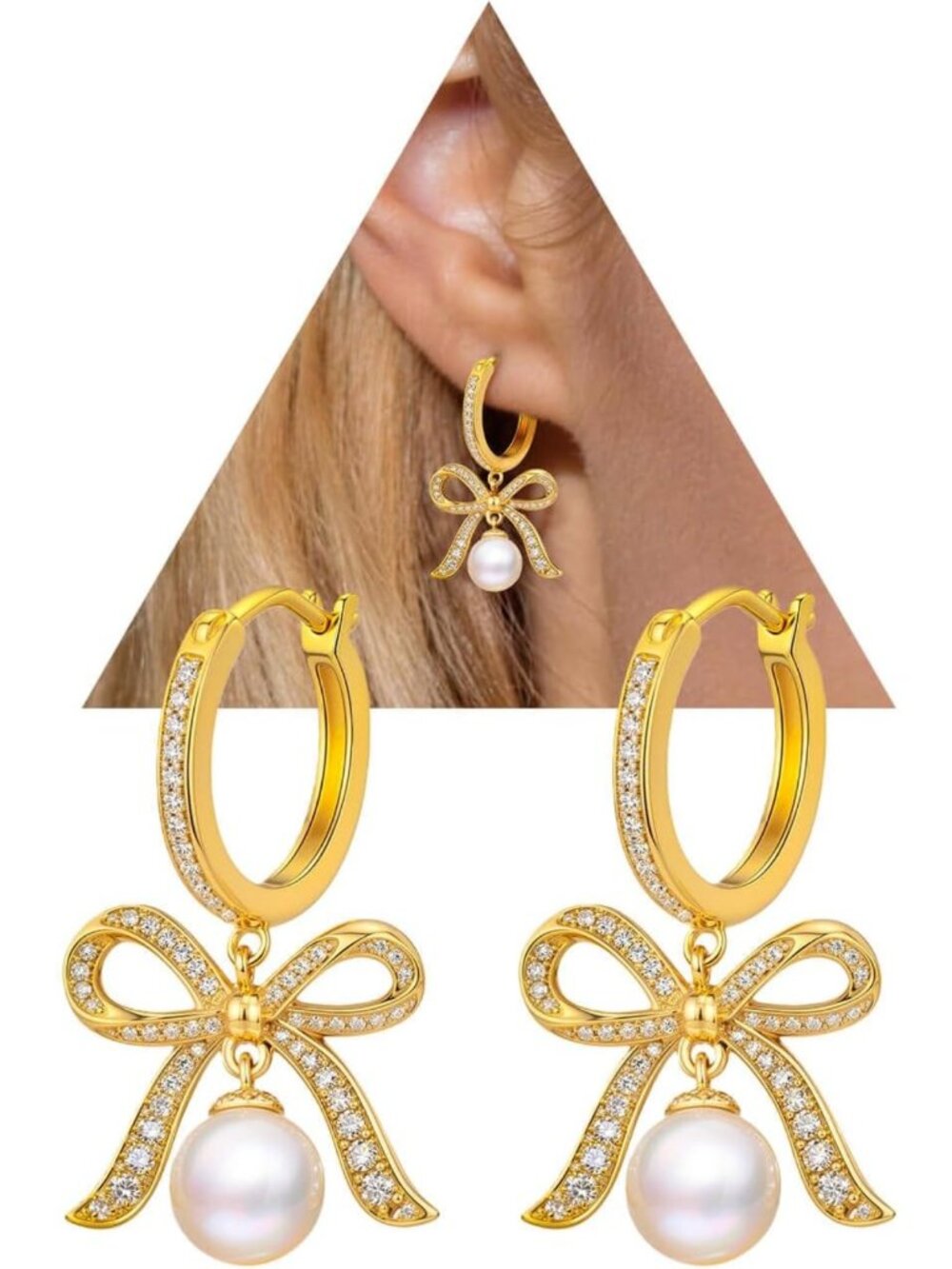 Elegant Pearl Drop Huggie Hoop Earrings for Women - Stylish Bow Design
